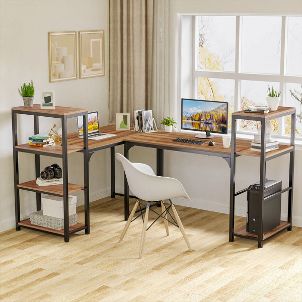 Eureka Ergonomic 43" Computer Desk with 4-Tier Open Storage Shelves, Walnut  